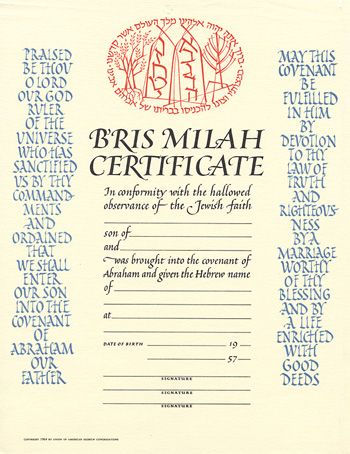 B'ris Milah certificate