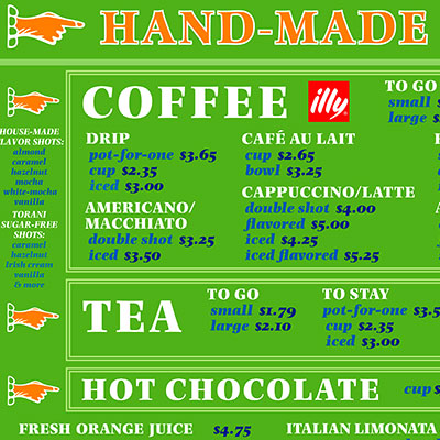 Wall menu for Bis.Co.Latte